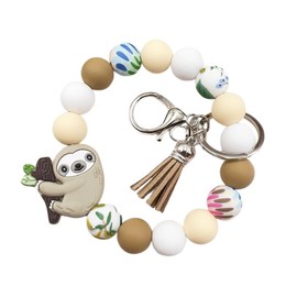 Fuqimanman2020 Sloth Keychain Cute Animal Sloth Silicon Bead Keychain for Backpack Accessories-B Khaki