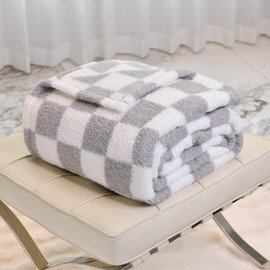 DREAMLANDING Checkerboard Checkered Blanket Grid Chessboard Gingham Throw Blanket Fuzzy Fluffy Cozy Thick Warm Soft Microfiber Plaid Blanket for Home Decor Bed Sofa Couch (Grey Plaid,127 * 152cm)