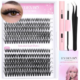 EYDEVRO EYDEVRO Lash Extension Kit 240 pcs Lash Clusters Eyelash Extension Kit, 30D40D Individual Lashes with Lash Bond and Seal and Lash Applicator Tweezers D Curl 8-16mm Mixed Length Clusters Lashes