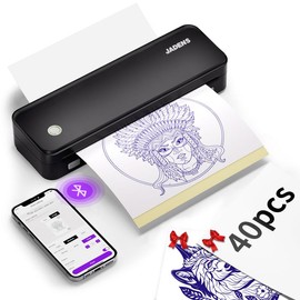 JADENS Wireless Tattoo Transfer Stencil Printer, Portable Thermal Tattoo Machine for Tattoo Beginners with 40pcs Stencil Paper, Rechargeable & Inkless:_Black 