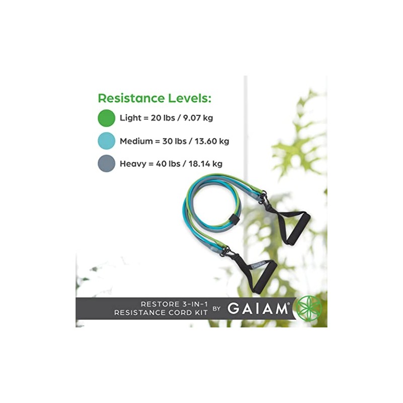 Gaiam 3-in-1 Resistance Band Kit with Comfort-Grip Handles and Interchangeable