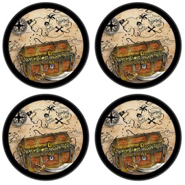Silicone Non-Slip Drink Coasters with Removable Printed Absorbent Felt Pad - Set of 4 - Treasure Chest