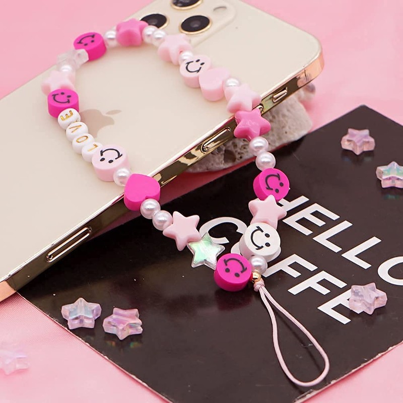 LUSTEMBER Beaded Phone Lanyard Wrist Strap Smiley Face Beaded Handmade