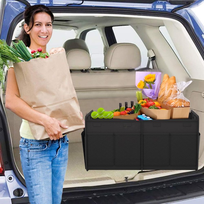 Homeve Trunk Organizer, Car Storage, Reinforced Handles, Collapsible Multi-Compartment, Foldable,