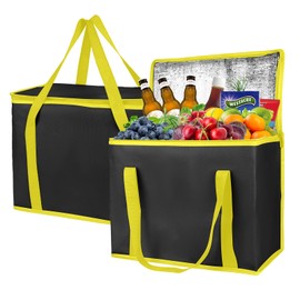 musbus 2-Pack extra Insulated Grocery shopping bag, large Green leaf, kitchen foldable reusable bags groceries,Sturdy zipper,Collapsible,tote,cooler, women,Durable carrier