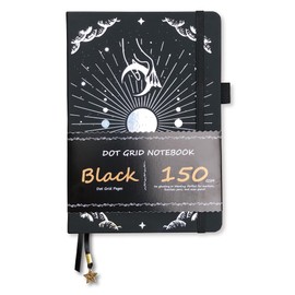BUKE Dotted Journal - 150gsm Black Paper - 5 * 5mm DOT GRID Layout 160 Pages - A5 Size PU Leather Hardcover Drawing Sketch Notebook (Black)