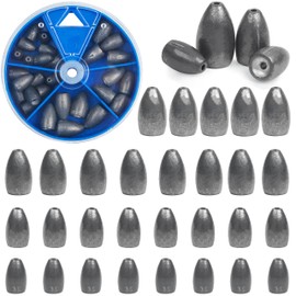 Bullet Fishing Weights Sinkers Kit - 29pcs Fishing Worm Weights Slip Sinkers Sliding Fishing Weights for Bass Fishing Pitching and Flipping Texas Rigs Saltwater Freshwater Fishing Tackle