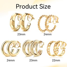 5 Pairs of Gold Clip Earrings for Women, Clip Earrings Gold, No Piercing Ear Clips, Twist Round Fashion Clip on, Without Pierced Ears, Hypoallergenic Fashion Jewellery Gift, Heart, Star, Flowers