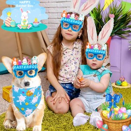 Easter Dog Bandana 2 Pack Rabbit Egg Glasses Frame Triangle Scarf Set for Boy and Girl, Easter Dog Costumes for Medium Puppy Cats Party Supplies Eyeglasses Easter Photo Props Accessory (Blue)