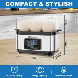 Electric Rapid Egg Cooker, 6 Egg Capacity for Hard Boiled Eggs, Poached Eggs, Scrambled Eggs, or Omelets Maker with Auto Shut Off (Sliver)