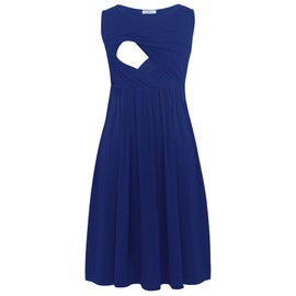 Smallshow Women's Sleeveless Nursing Dresses Patchwork Maternity Breastfeeding Dress Navy Medium