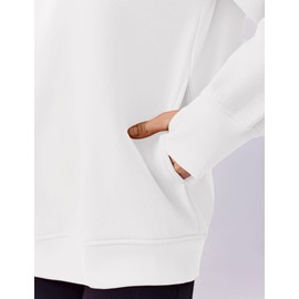 PINSPARK Crew Neck Sweatshirts Women Loose Fit Preppy Pullover Top with Thumbholes Teen Girl Preppy Clothes, White M