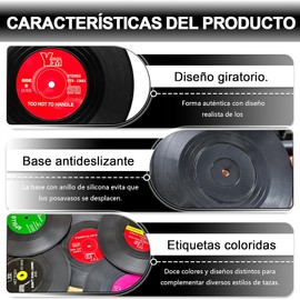 hartas Posavasos Antideslizantes ABS para Escritorio 12 Piezas, Portavasos de Discos de Vinilo con Soporte para Cocina, Restaurante, Bar y Cafetería