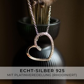 Heart Necklace 925 Silver I Necklace Women's Necklace with Heart Pendant and Zirconia Stones I Real Silver Chain with Heart for Women Jewellery Gift for Her Wife Mum Girlfriend Wife Mother Love Gift