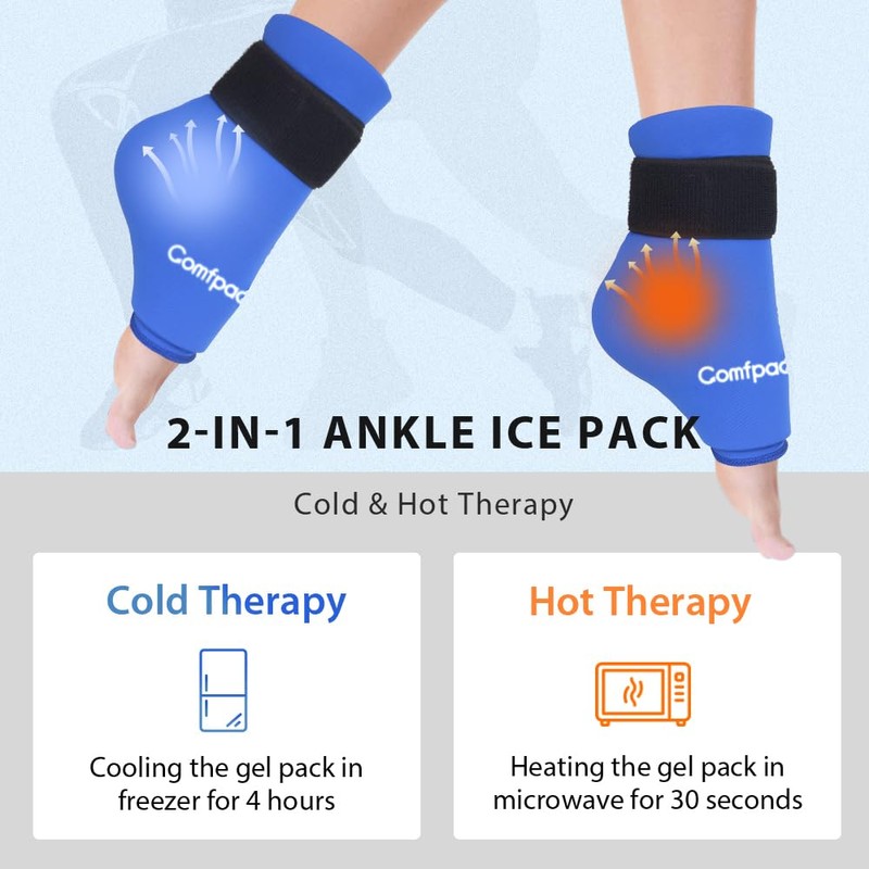 Comfpack Ankle Ice Pack Wrap for Plantar Fasciitis, Swelling, Reusable