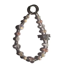 Sparkling Crystal Phone Wrist Lanyard, Beaded Cell Phone Chain Strap with Bow Charm, Silver Pink