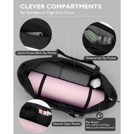 Gonex Yoga Mat Bag, Extra Large Canvas Gym Bag with Waterproof Pocket Metal Zipper, Fits Mat & Blocks, Stylish Yoga Mat Carrier for Women, Ideal for Yoga, Pilates, Workout, Travel, Black