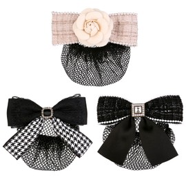 Ribbon Barrette with Net Chignon Hair Formal Hair Arrangement Hair Bundles Net Hair Accessories Hair Ornaments Hair Closure Stylish Plaid Pattern Set of 3