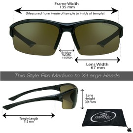 proSPORT Polarized Bifocal Sunglasses +2.00 Amber Lens Black Frame Men and Women Zipper Hard case and Sunglass Retainer Included