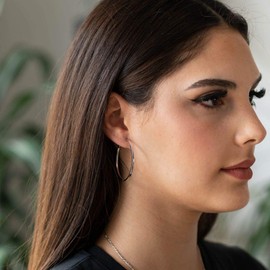 MATERIA by Matthias Wagner Women's Hinged Hoop Earrings 925 Silver 2 mm Thin Rhodium-Plated in 3 Sizes, Silver