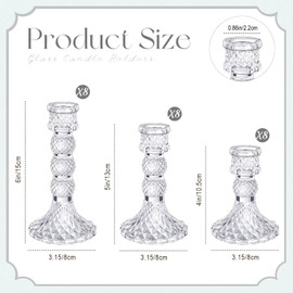 Mumufy 24 Pack Glass Taper Candle Holders Clear Candlestick Holder Fit 0.8 Inch Candles 4'' 5'' 6'' 8'' Tall Crystal Decorative Candlestick Stand Centerpiece for Table Wedding Dining Party (Vintage)