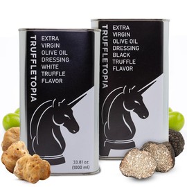 Truffletopia | Black & White Truffle Extra Virgin Olive Oil I Cold Pressed I For Pasta, Pizza, or Salad I Vegan, Non-GMO, No MSG, Gluten Free, Keto I Bulk, Restaurant-Size Can I 2 Cans - 33.81 oz (1L) each