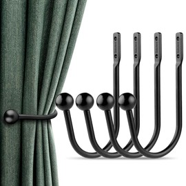Soportes para Cortinas, 4 Unidades, Soporte para Cortinas de Pared, Ganchos Retro para Ventana para decoración del hogar, Negro Mate