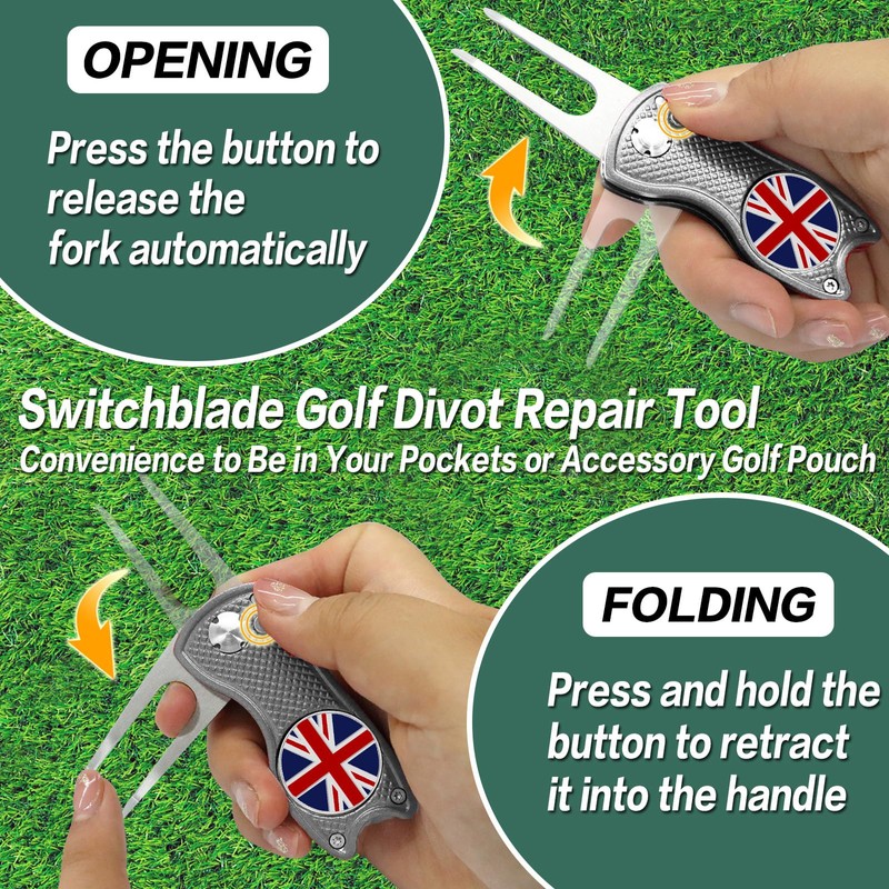 FINGER TEN Golf Divot Repair Tool Switchblade with Ball Marker
