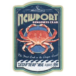 Die Cut Sticker Newport, Oregon, Dungeness Crab Vintage Sign, Contour Vinyl Sticker 1 to 3 inches (Waterproof Decal for Cars, Water Bottles, Laptops, Coolers), Small