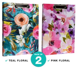 Global Printed Products Designer Printed Clipboard Portfolios, Interior Pocket, Metal Clip, Removable Paper Pad - Floral