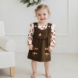 KnniMorning TEES Baby Girl Thanksgiving Outfit Newborn Turkey Romper With Corduroy Overall Dress Toddler Thanksgiving Clothes (Green, 12-18 Months)