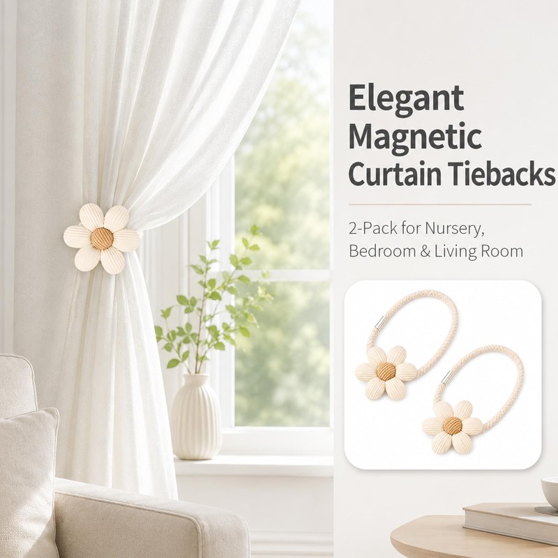 2 Pack 42cm Flower Magnetic Curtain Tiebacks for Living Room