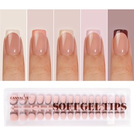 CANVALITE Soft Gel French Tip Nails, 192 Pcs Short Press on Nails for Women, Flexible Pre-Painted Nude French Tip Gel Nails, No File Need DIY Manicure Gifts for Women, Glue Not Included