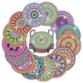Mulaibdin 14 Pcs Diamond Art Coasters, Diamond Painting Coasters with Holder, DIY Diamonds Art Kits Adults Coaster, Mandala Coasters Set for Beginners,Housewarming Gifts, Decorative Home Accessories