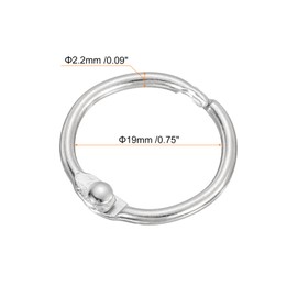 sourcing map Shower Curtain Rings, 24pcs - Carbon Steel Round Snap Shower Curtain Hooks, 0.75 Inch Loose Leaf Binder Rings for Shower Curtain Rods (Silver)