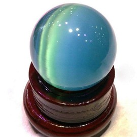 Acxico 1 Pcs Blue Cat's Eye Opal Natural Quartz Crystal Treatment Stone Spherical Ball 20mm Decor + Spherical Bracket
