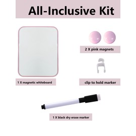 Magnetic Dry Erase Board for School Locker, 6" x 8", Erasable Notepad, Pink Framed with Marker and 2 Magnets - Portable Small Drawing Teaching Whiteboard for Classroom, Home, Office, Desk Accessories