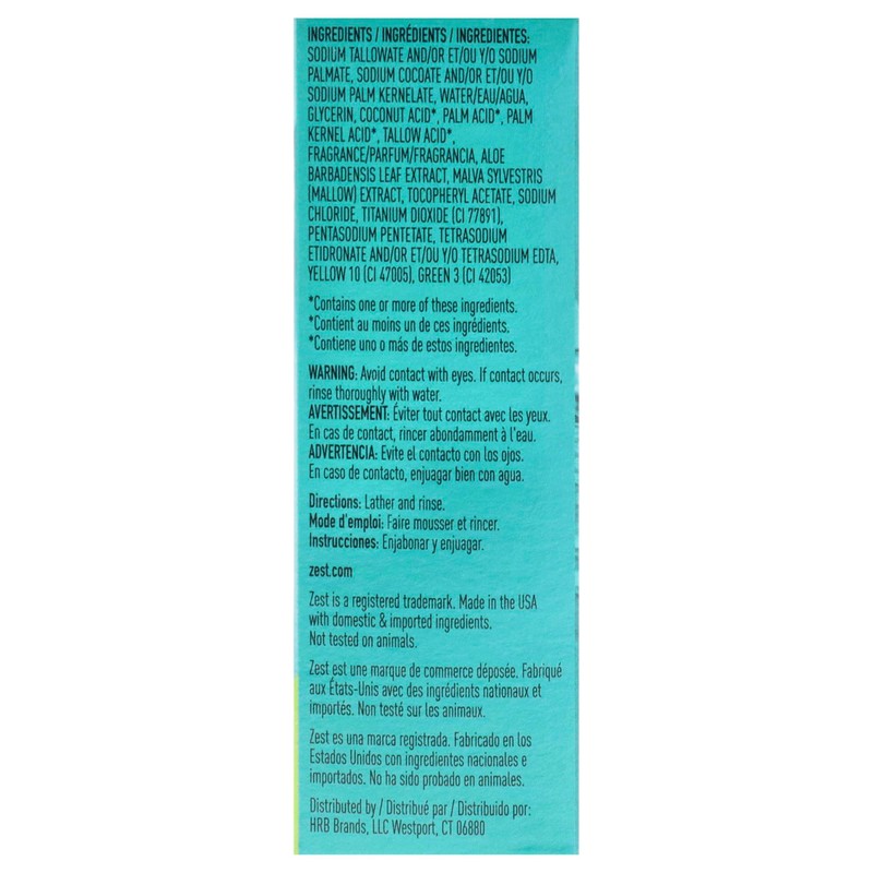 Zest Deodorant Bar Soap - Aqua - Moisturizing Body Soap