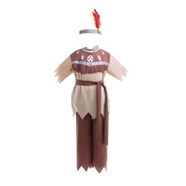 Lito Angels Native American Indian Costume Fancy Dress Up Clothes Set with Headband for Kids Boys Age 8-10 Years, Brown (Tag Number XL)