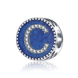 SOUKISS Alphabet A-Z Cubic Stone Charms Solid 925 Sterling Silver Blue Ocean Letter Beads for Snake Chain Bracelet (Letter C)