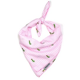 The Worthy Dog Seersucker Stripe Embroidered Alligators Classic Square Tie-On Bandana, Comfortable Cotton Fabric, Cute, Durable Accessories for Dogs, Large - Pink