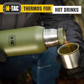 M-Tac Thermo Bottle Type 2 for Cold & Hot Beverages - Stainless Steel Leakproof Vacuum Insulated Flask (Olive, 44 oz)