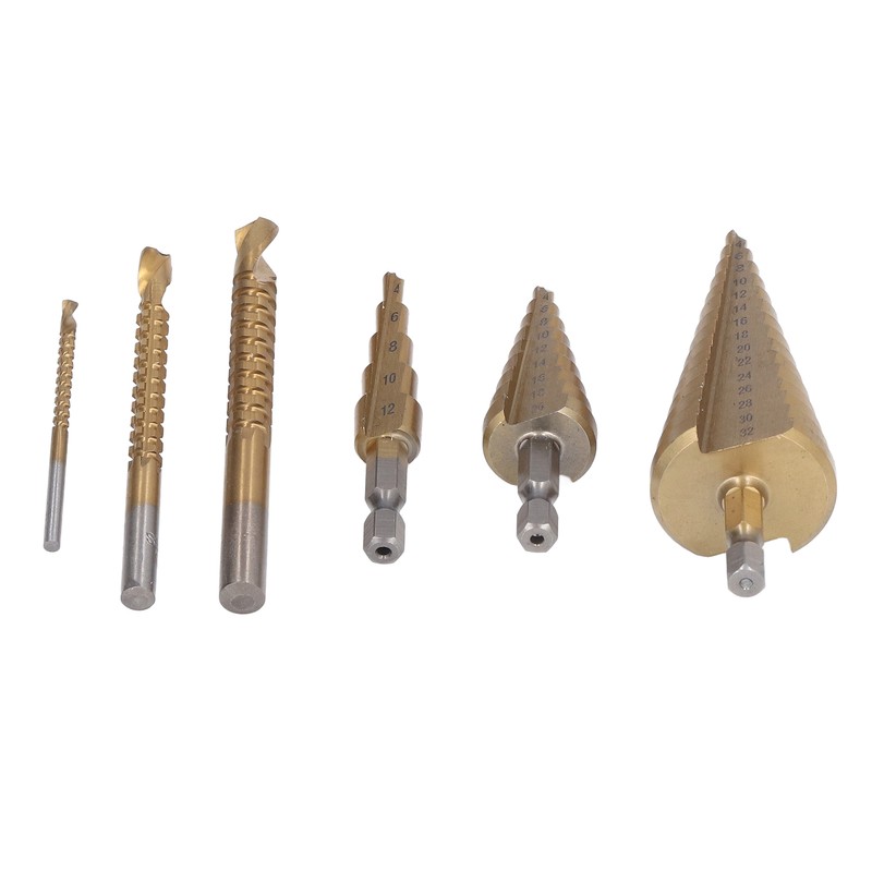 3Pcs Step Drill Bit Hex Shank Straight Grooved HSS Ti