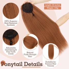 TESS Drawstring Clip in Ponytail Hair Extensions for Women UK, Straight 24 Inches 140g #30