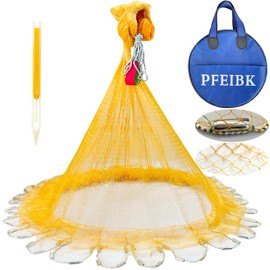 Pfeibk Cast Nets for Fishing Saltwater American Fishing Casting nets for Bait Fish Shrimp Trap 3/8inch Mesh Size, American Style Hand Throw Nets Nylon Multfilament Cast Net Heavy Duty Sinkers (6ft)