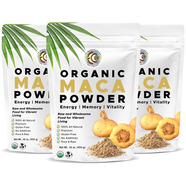 Earth Circle Organics - Organic Maca Root Powder, Natural Superfood, Helps with Energy - USDA & Vegan Certified -1 Pound (Pack of 3)