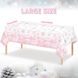 6Pcs Winter Snowflake Tablecloth, Little Snowflake is On the Way Baby Shower Plastic Pink Tablecloth, Winter Wonderland Baby Shower Decorations for Winter Onederland Princess Gender Reveal, 54x108Inch