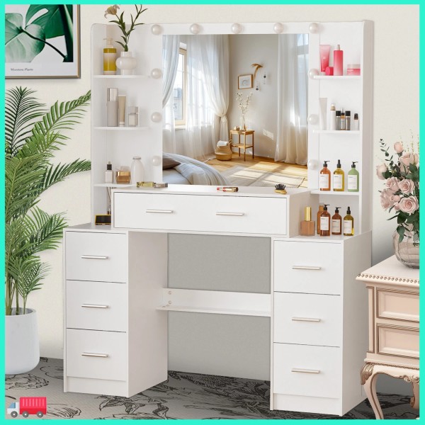 Vanity Makeup Desk Dressing Table With LED Light Mirror 8