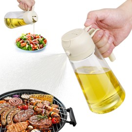 CHUBBY CHEEKS 16oz Kitchen Maiden 2-in-1 Oil Dispenser - 16oz Glass Oil Spray Bottle for Air Fryer, Salad, Frying, BBQ - Food-grade Oil Mister in Vibrant Cream White