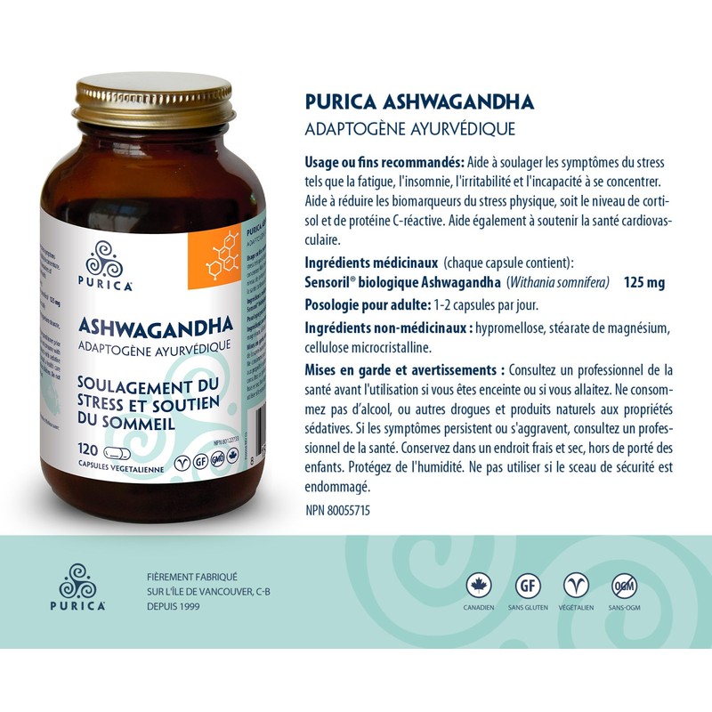 PURICA - Ashwagandha with Sensoril - 120 Vegan Capsules -